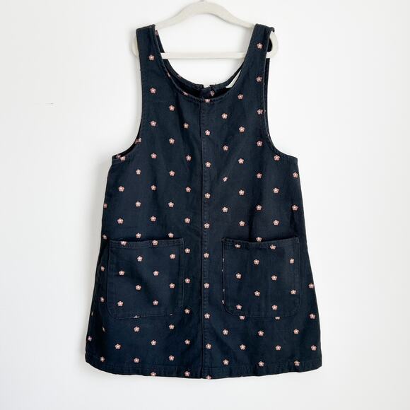 H&M Girl's Denim Overall Dress in Size 8 Black Printed Floral - Picture 1 of 4